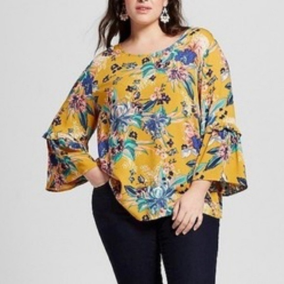 plus size yellow floral top